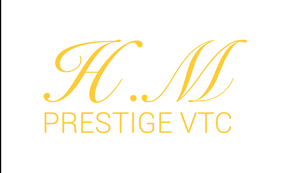 L'identité visuelle d'H.M. prestige VTC, déclinée en fond blanc